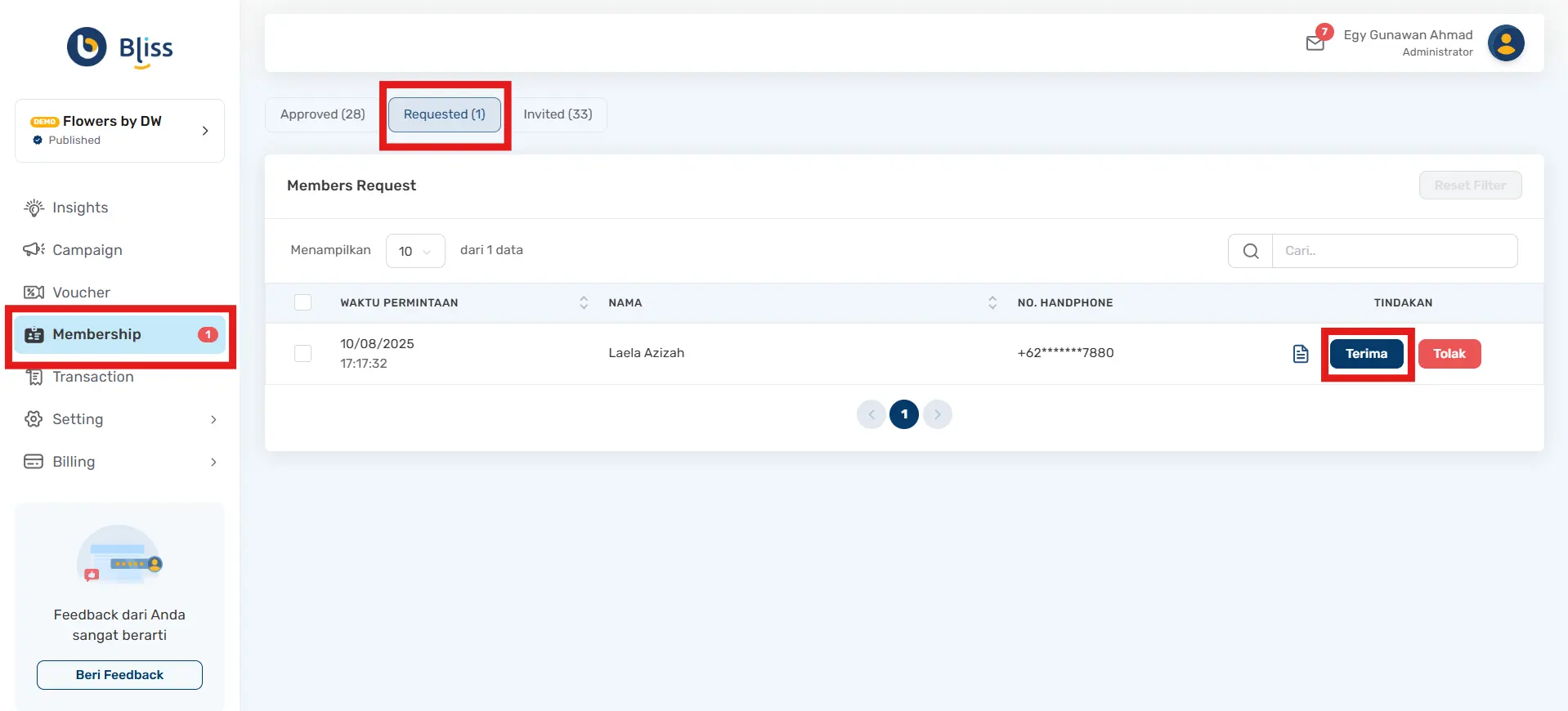 Mengelola membership Bliss